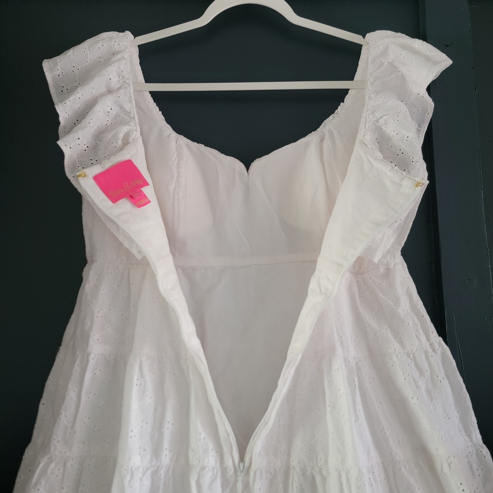 Lilly Pulitzer White Cotton Emie Babydoll Eyelet Tiered Ruffle Mini Dress Sze 10 - Picture 11 of 13